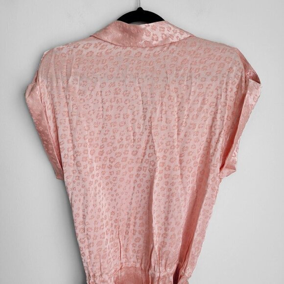 HP! NWT Joie Daran Sunset Blush Leopard Print Lustrous Satin Mini Shirt Dress - Picture 11 of 16